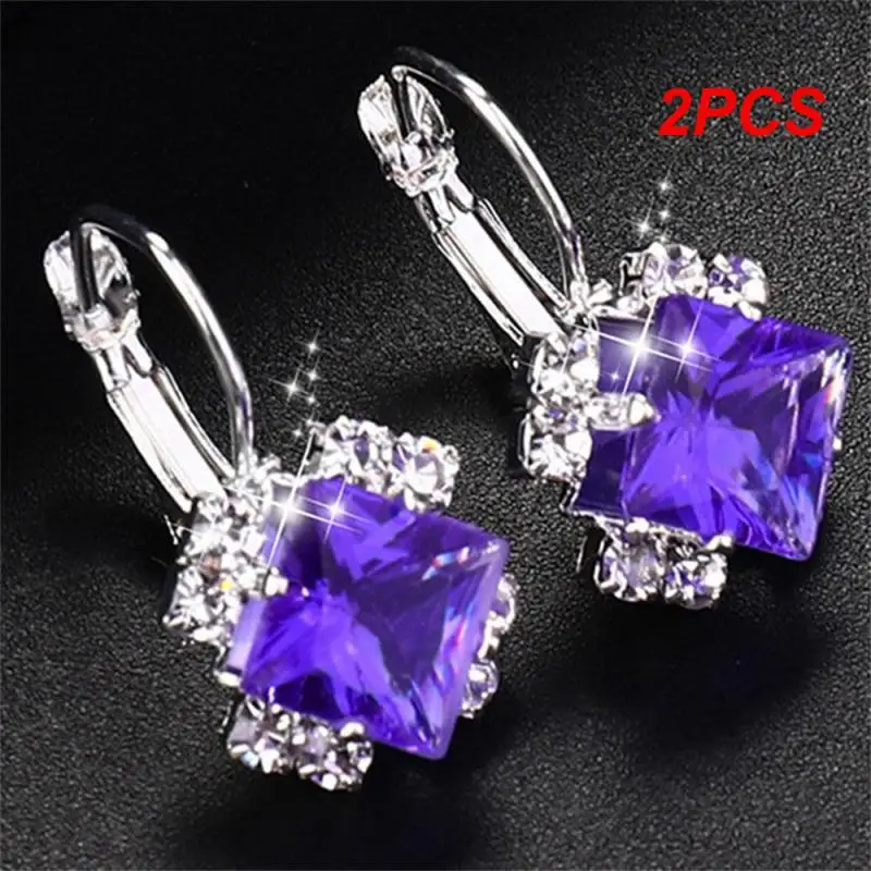 

2PCS Distinctive Rhombus Shape Unique Design Elegant Gemstone Earrings For Special Occasions Statement Jewelry Top-rated