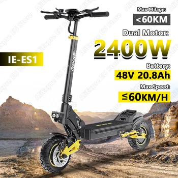 Scooter elettrico IE-ES1 per adulti Doppio motore da 2400 W, batteria 48 V 20,8 Ah, display impermeabile, pneumatici extra larghi da 10"/8 cm E-Scooter