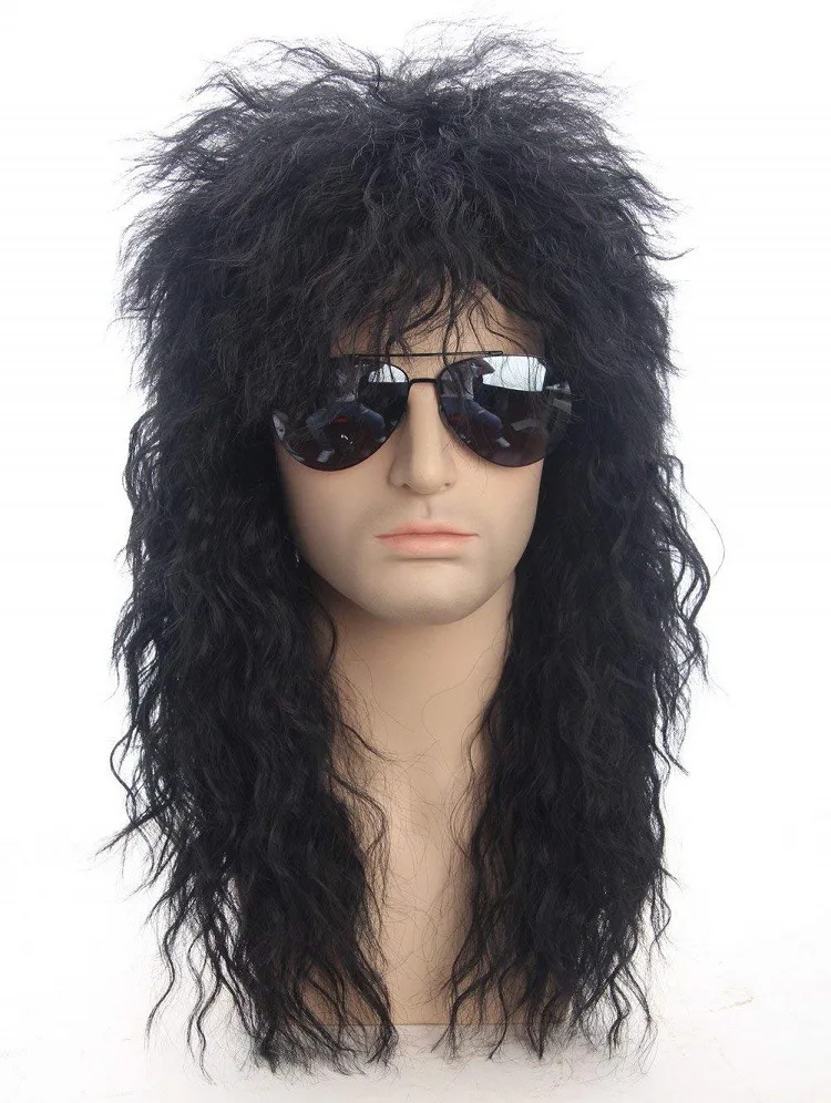 

Men's Wig Rock Bang Head Party Performance Halloween Long Curly Wig Headgear peruca cacheada sintetica peluca sintética