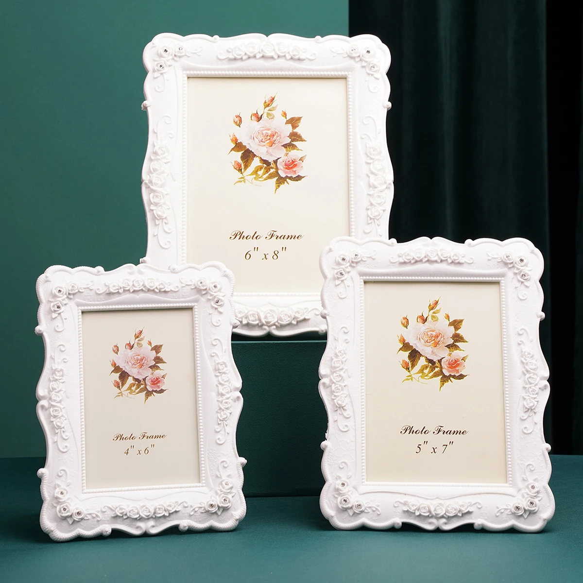 1PC, simple white rose relief photo frame, suitable for home decoration as a decorative item