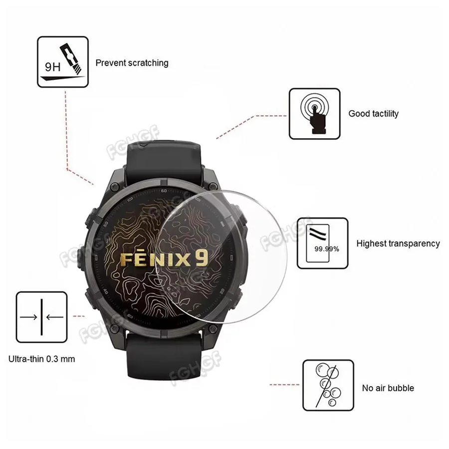 Premium Tempered Glass Screen Protector for Garmin Fenix 9 - 9H Hardness Protective Film