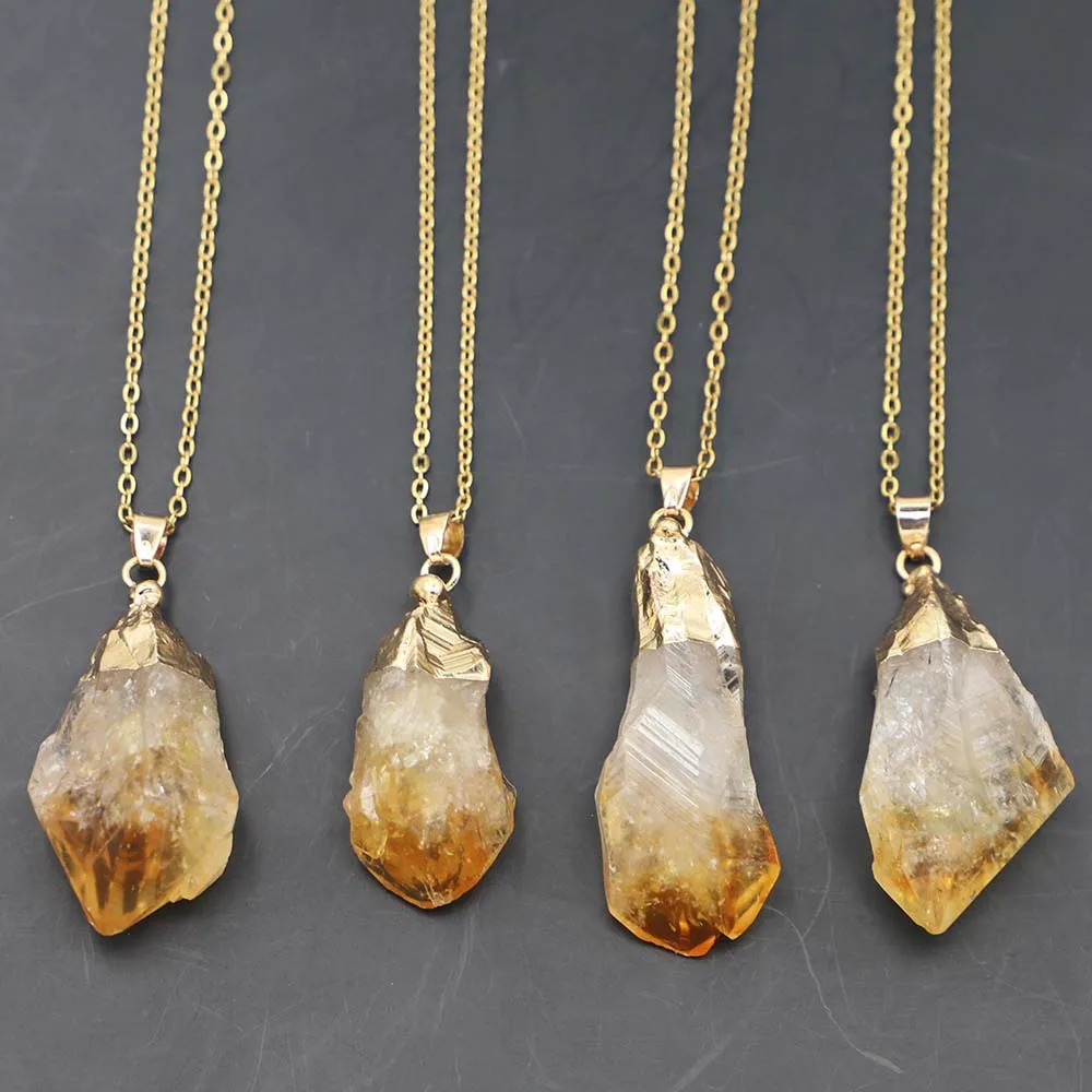Selling Natural Stone Raw Ore Irregular Topaz Necklace Pendant Yellow Crystal Charms DIY Fashion Jewelry Making Accessories 6PCS