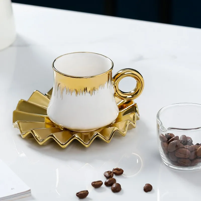 

NEW 12pc Nordic gold-plated ceramic coffee cup plate set 6 coffee cups+plates 6 coffee supplies coffee cups