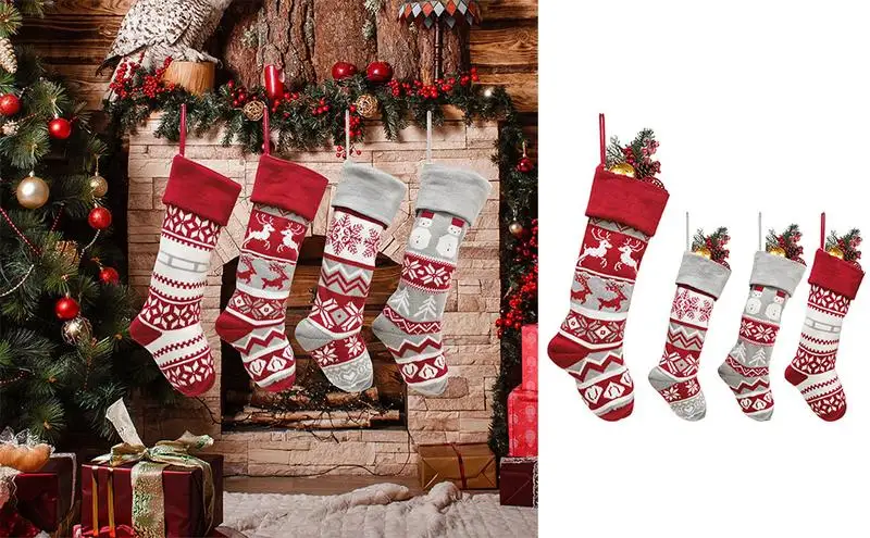 

Knitted Christmas Stocking portable creative christmas stocking decorative chrismas goody bags knitted christmas kids gift bag
