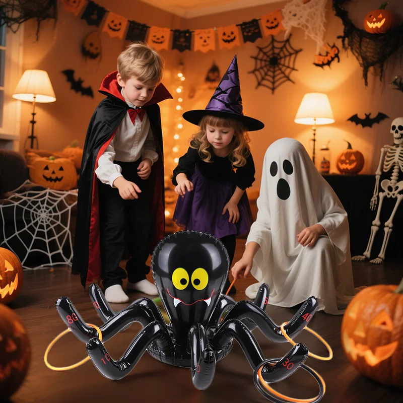 Halloween Spider Octopus Ring Toss Game Inflatable Toy Gifts Kids Halloween Party Decoration Indoor Outdoor Family Throwing Game