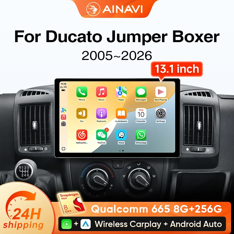 AINAVI Pantalla Multimedia para Auto de 13.1 Pulgadas para Fiat Ducato, Citroën Jumper, Peugeot Boxer 2005-2024, Carplay, Android Auto Inalámbrico, Pantalla IPS, Radio para Auto, Estéreo para Auto, 2K 1920 * 1200, BT 5.0, Giroscopio, Salida HDMI, Control por Gestos, Ventilador de Enfriamiento Integrado 1