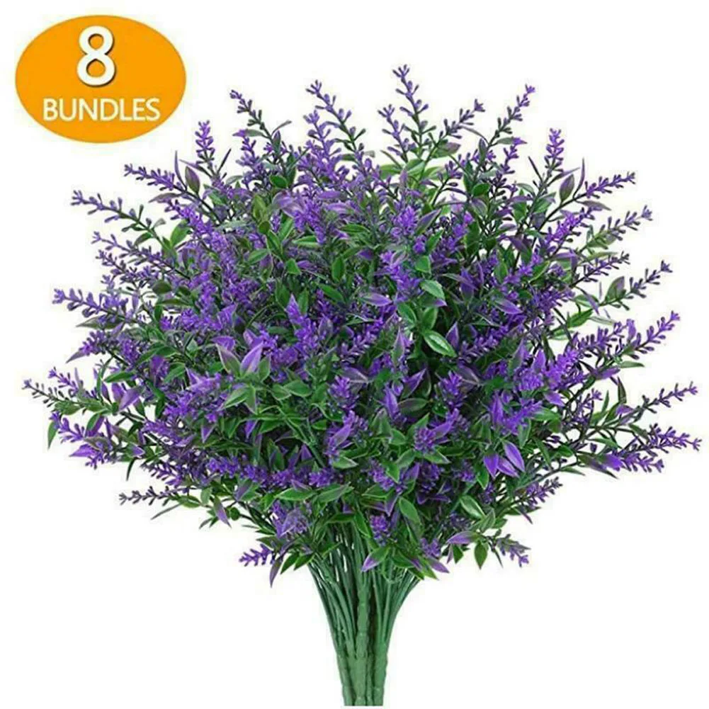 8 Bundles Artificial Flowers Plastic Fake Outdoor Plants Faux Uv