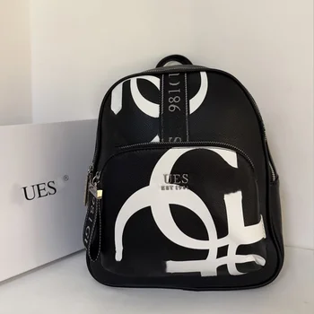 Mochila con estampado informal a la moda, bolso de viaje Unisex impermeable estilo callejero, mochila con correas dobles para los hombros con patrón geométrico