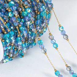 1 Meter Gradient Beaded Stainless Steel Chain for DIY Jewelry and Accessories (Blue - Gold Color 4mm)