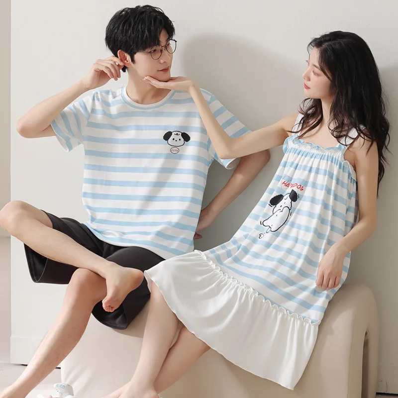 Newest Summer Couple Pajamas Set Shorts Sleepwear Women Nightgowns Men Cotton Pijama 2023 Korean Fashion Nightwear Hombre Pyjama women sexy lingerie set lace crop top shorts pajamas set sleepwear satin pijama nightwear pyjama femme