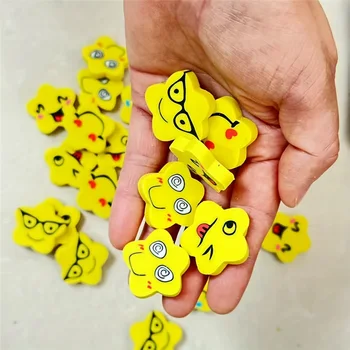 Gomme a stella da 18 pezzi - Facce sorridenti divertenti, Giallo brillante - Nessun residuo, Premi in classe, Premi per studenti, Scuola a casa, Ufficio, Festa