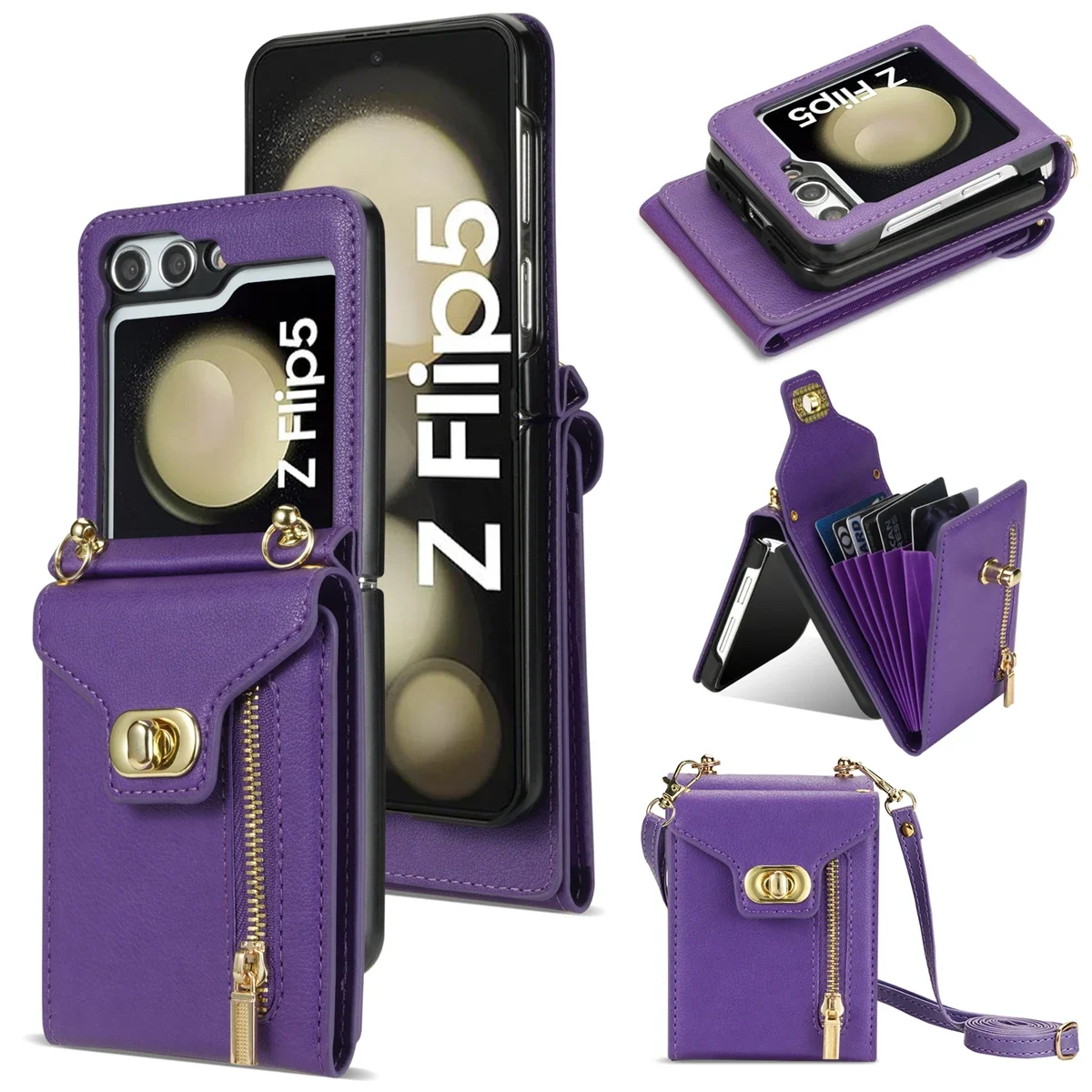 Zipper Wallet Crossbody Phone Case with Card Holder and Leather Cover