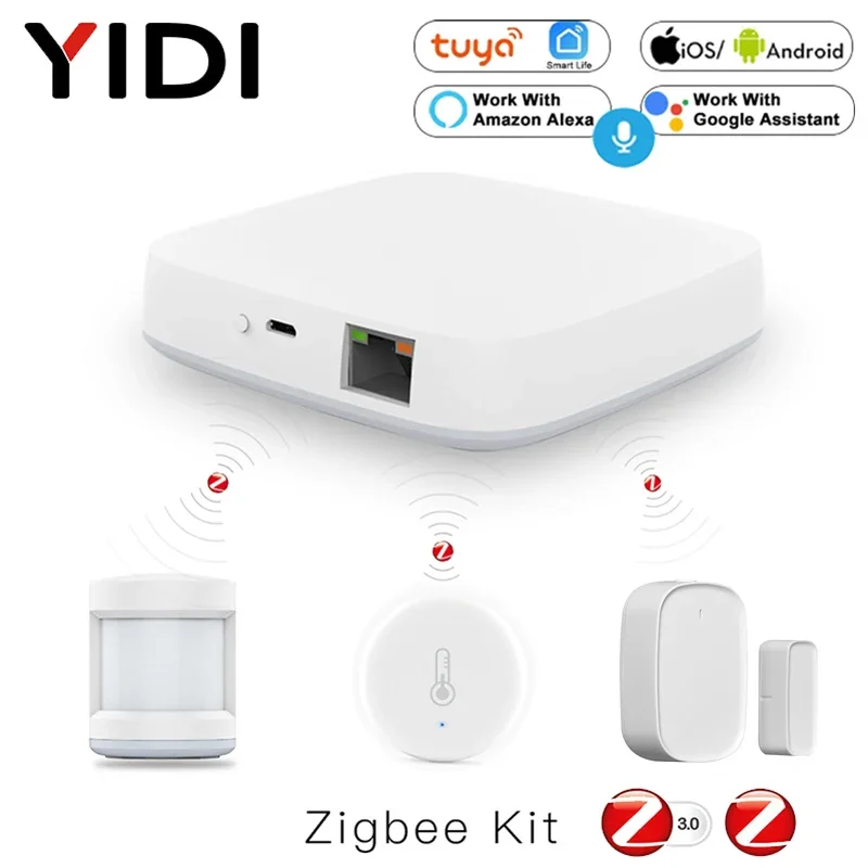 Zigbee-Kit d'alarme de sécurité Smart Gateway airies, scène de tournesol domestique, capteur de température et d'humidité PIR pour porte et fenêtre, moniteur Smart Life 1