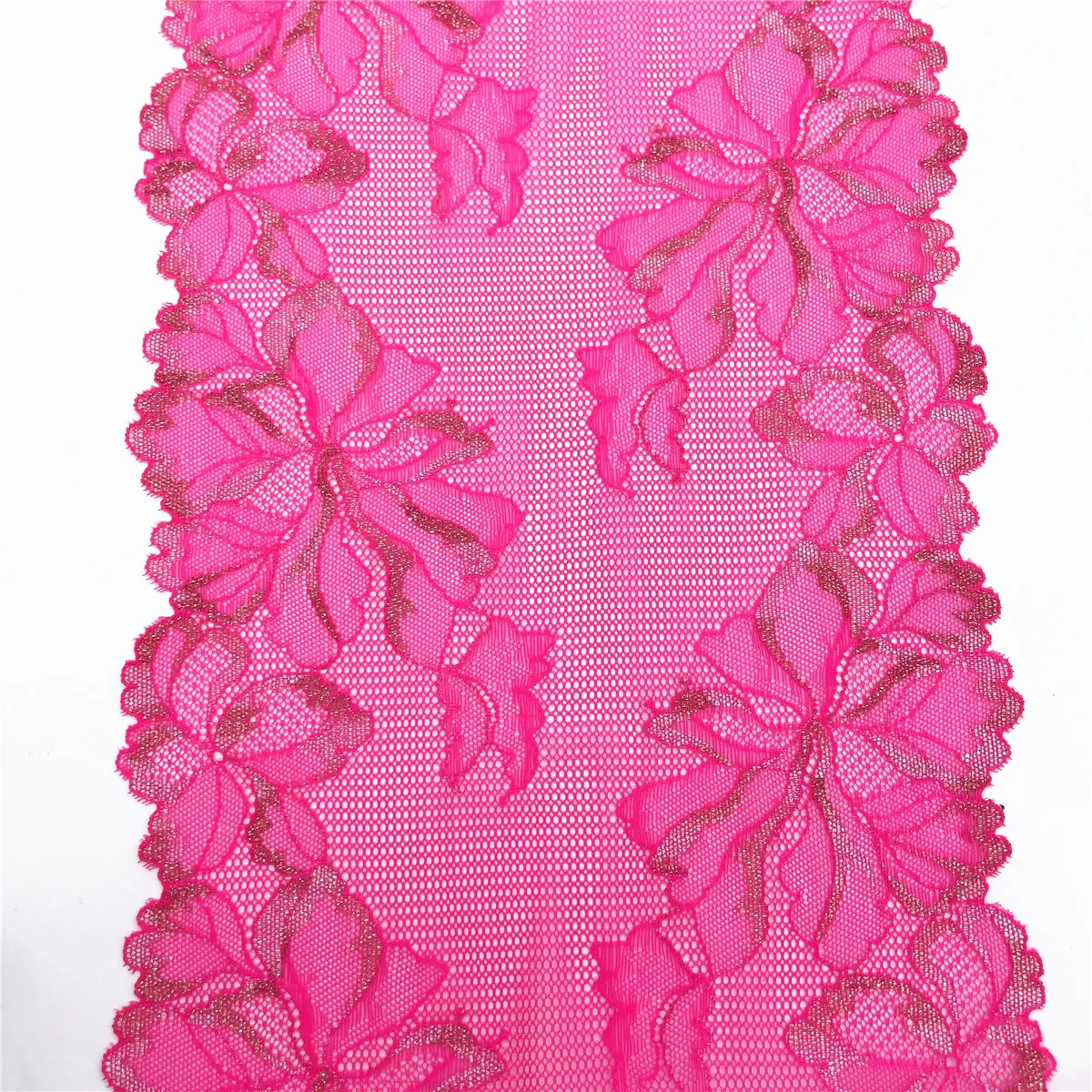 3y/lot Width 9inch 23cm Hot Pink Shiny Elastic Stretch Lace Trim 6