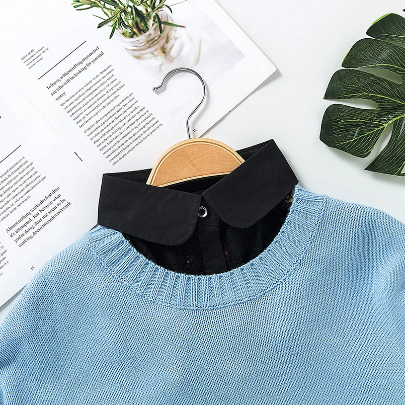 

Модная женская кружевная рубашка с цветочным рисунком, имитация воротника, съемная женская блузка из искусственной кожи с лацканами, съемный декор