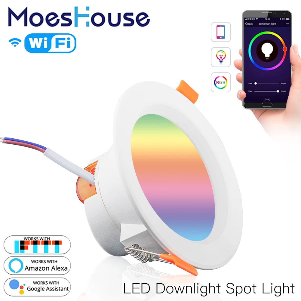 Moes WiFi Smart LED Downlight Dimming Round Spot Light 7W RGB Color Changing 2700K-6500K Warm Cool light Alexa Google Home