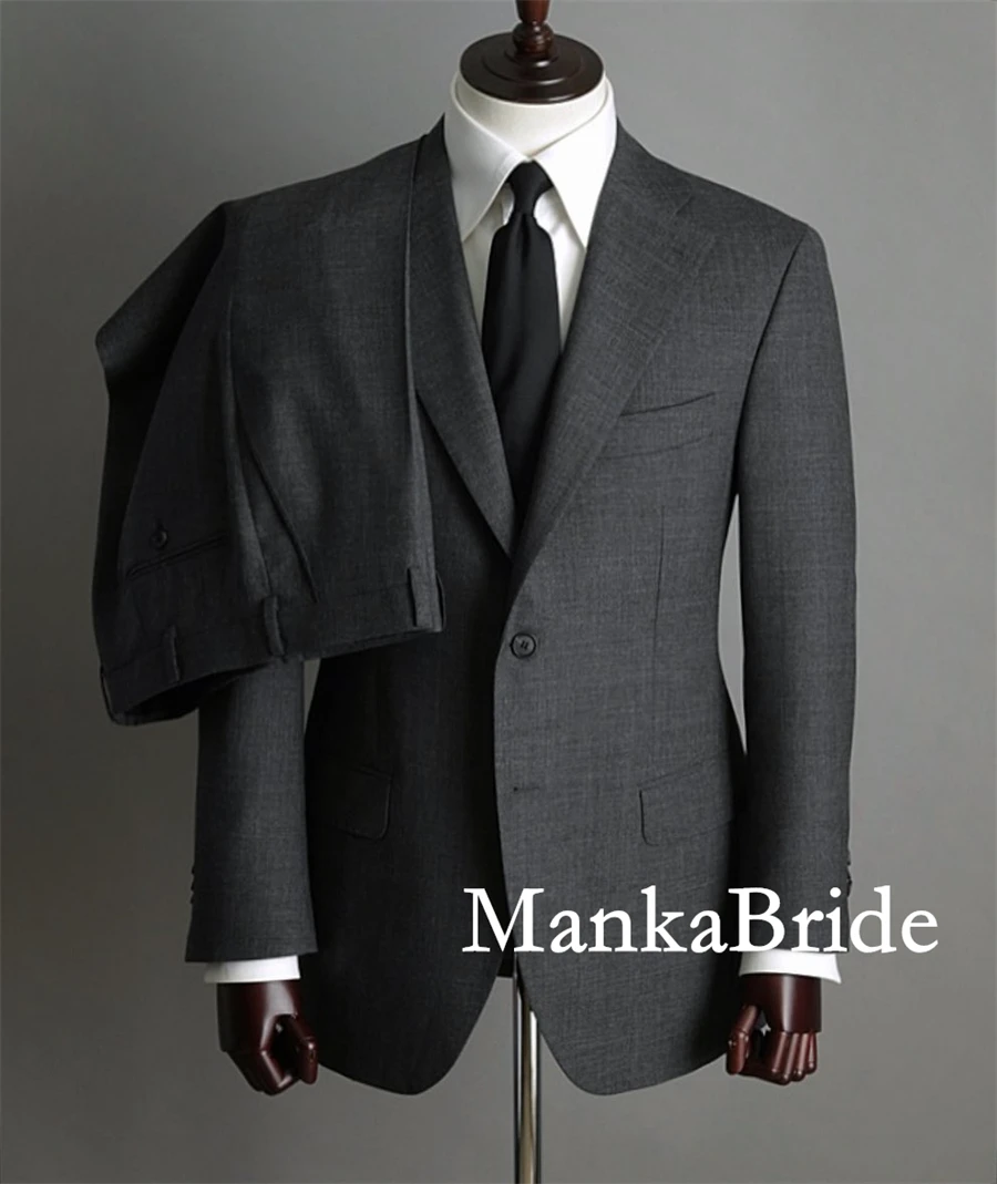 Traje clásico gris oscuro para hombre, esmoquin, Blazer, pantalones, 15% Lana, talla grande, trajes de oficina y negocios