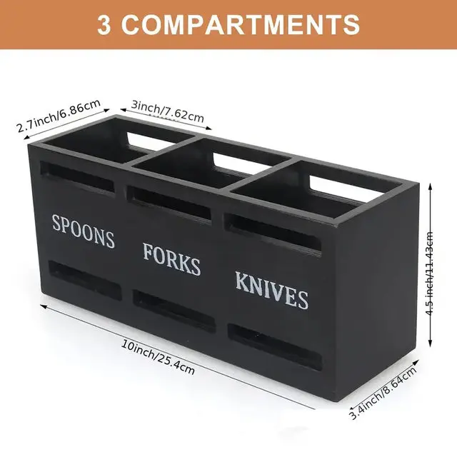 Spoon Caddy Wood Utensil Caddy With 3 Compartments Fork Spoon Holder