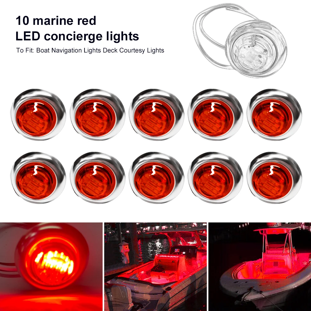 

10Pcs 12V Marine Boat Transom LED Stern Light Round White LED Tail Lamp Waterproof IP67 Yacht Side Marker Courtesy Lights Blue