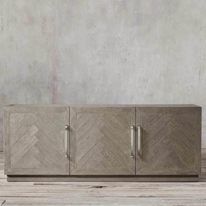 High Quality Herringbone Pattern Solid Wood Oak 3-4-DOOR MEDIA CONSOLE Tv Stand Living Room Furniture