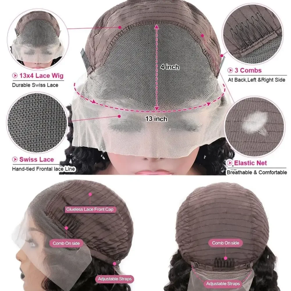 HD Transparent Deep Wave Frontal Wig 13x4/13x6 Curly Lace Front Human Hair Wigs For Women Wet And Wavy 4x4 Water Closure Wig 6