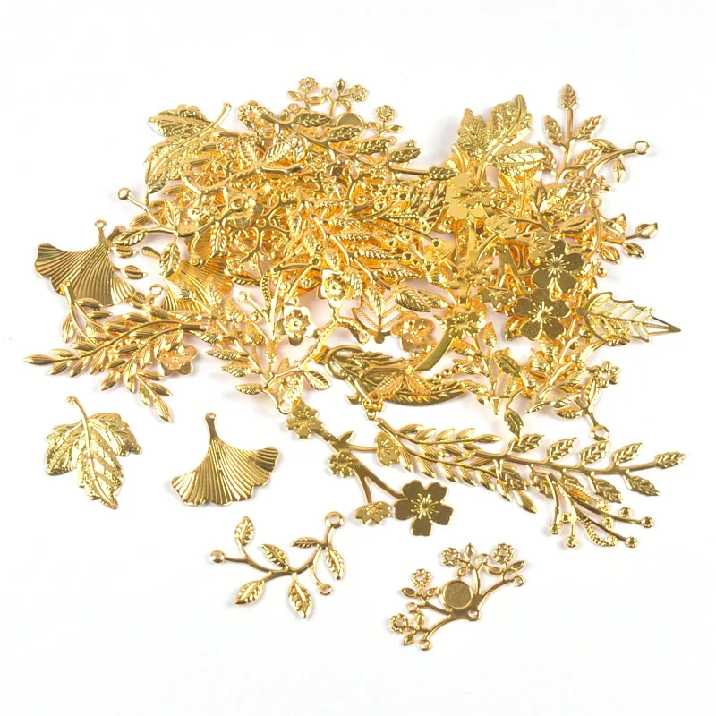Resin Jewelry Accessories Mixed Gold Leaf Filigree Wraps Metal Crafts Connectors For Making Jewelry Accessories DIY Scrapbook Handicraft Home Decor