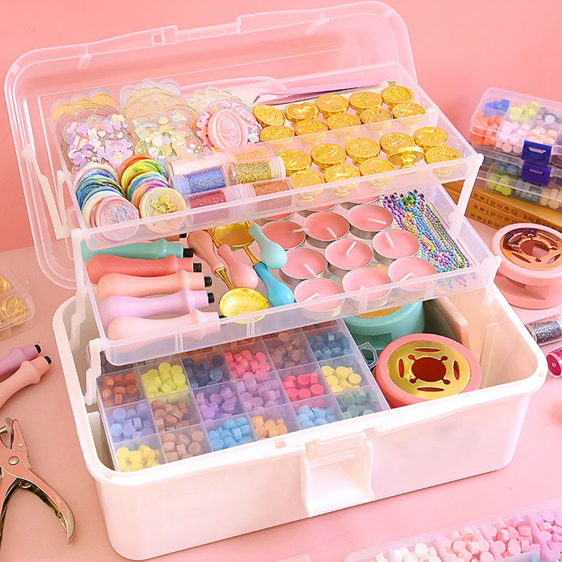 Storage Box Transparent Large Foldable For Stamp Wax Scrapbook Storage Hairpin Box Makeup Organizer Nail Jewelry Portable