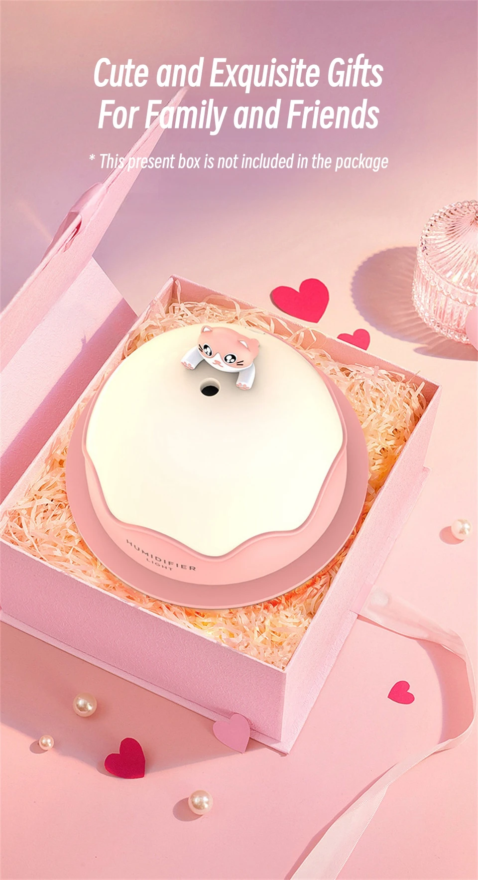 Gadgetoo Cute Cat Air Humidifier Ultrasonic Cool Water Aroma Diffuser For Home Bedroom With Warm Night Light, Usb Mute Humidifier, 250Ml