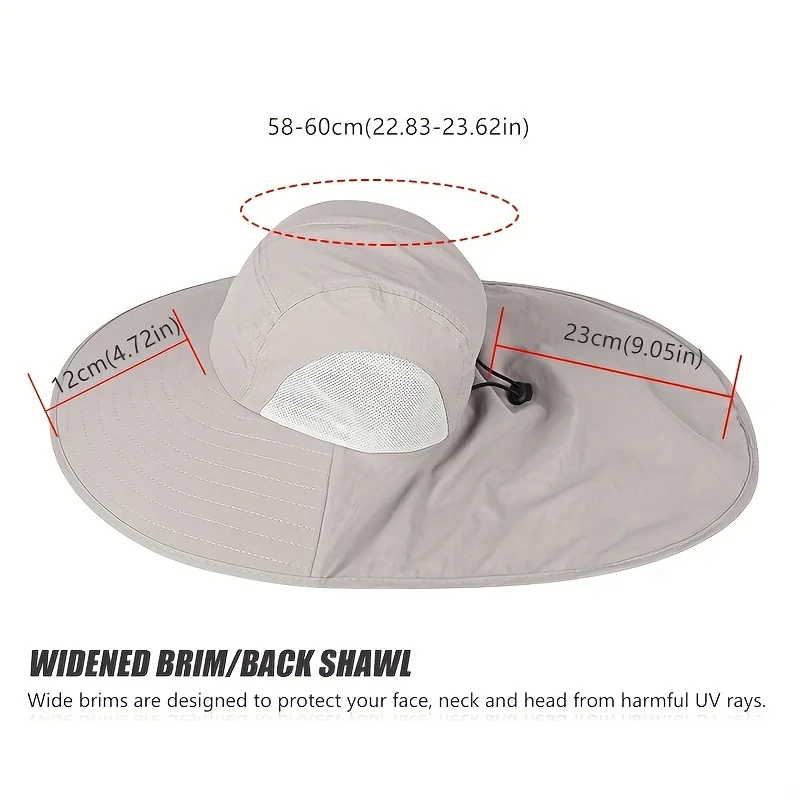 Men's Wide-Brimmed Sun Hat Breathable Adjustable Waterproof Nylon Hat With Mesh Weaving Suitable For Hiking And Camping fishing hat