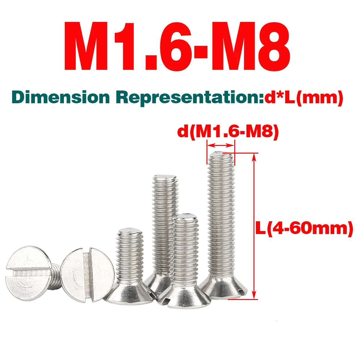 

304 SS Slotted Countersunk Head Screw / Slotted Flat Head Screw M1.6-M4