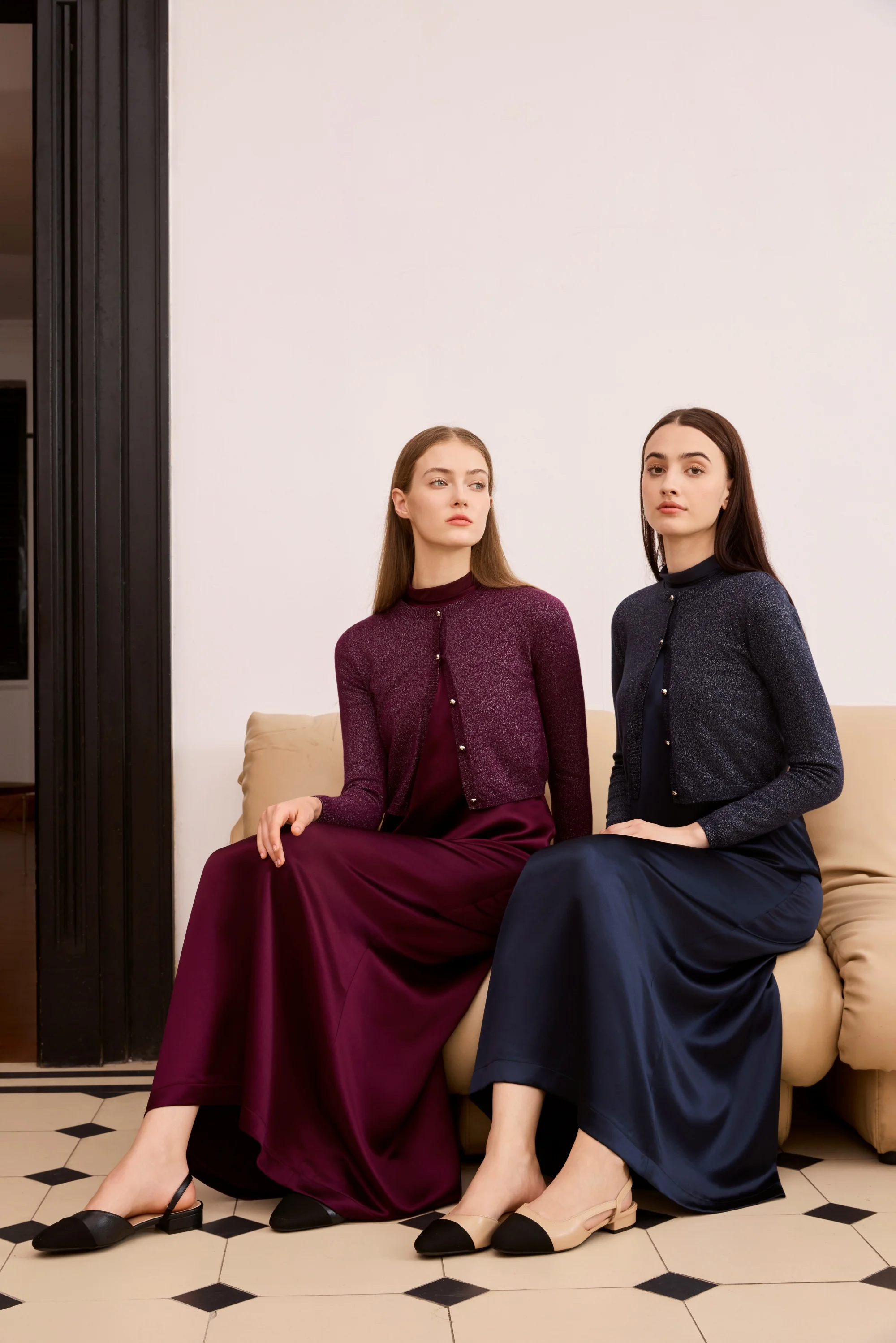 Womens Autumn Winter Maxi Dress  Modal Shirt Set - High Quality Lurex Cardigan