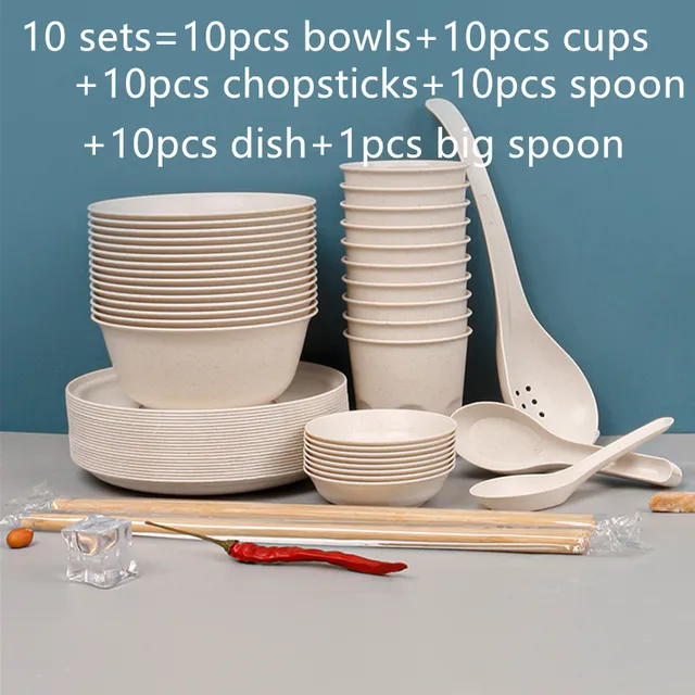 흰 쌀 껍질 일회용 식기 그릇, 컵 숟가락 접시 젓가락, 두꺼운 가정용 생분해 파티 용품, 10 세트, 250ml 추천 순위 베스트 30 (2022년)