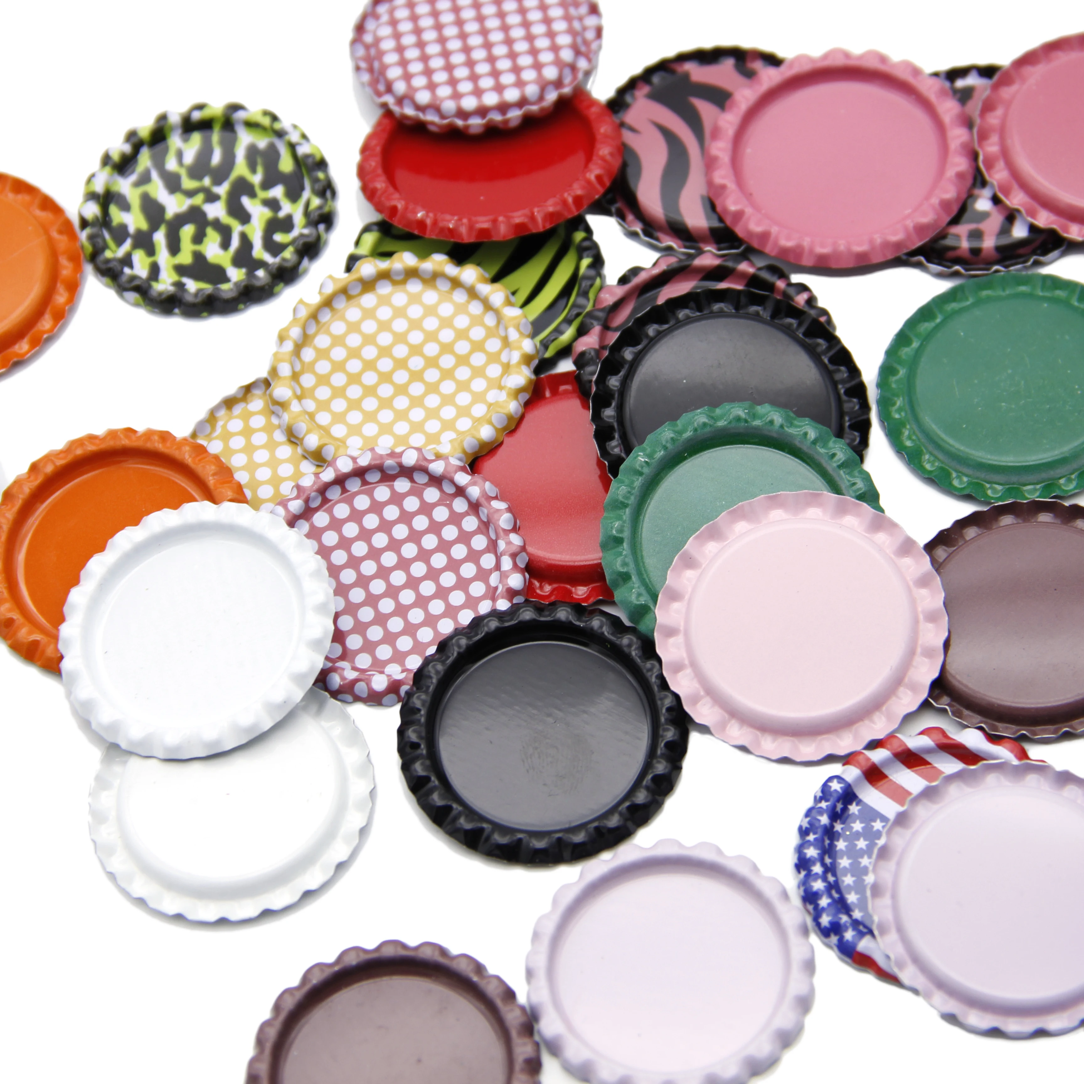 25pcs/lot Solid Color Bottle Caps DIY Printed Flags Leopard Matel Bottle Cap Jewelry Accessories,25Yc23673