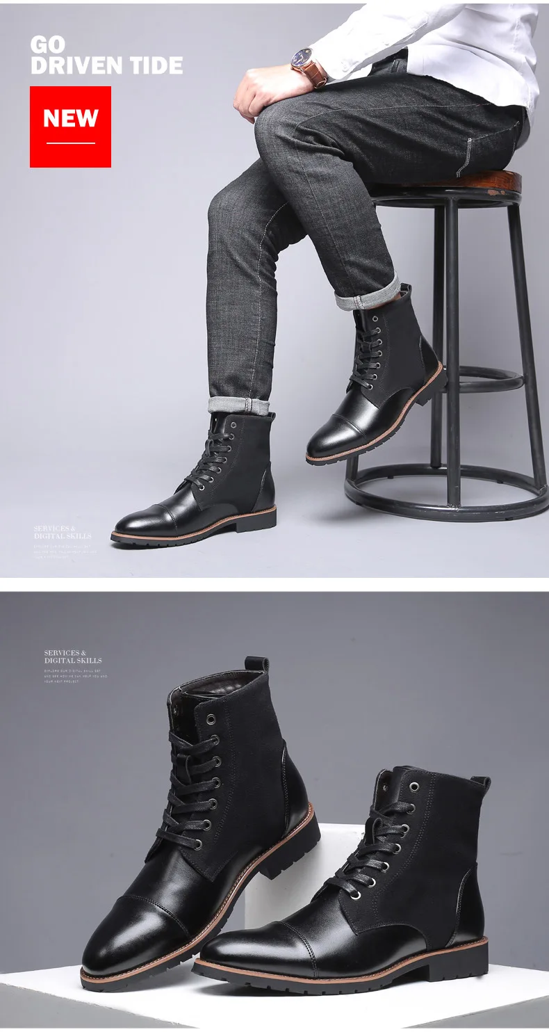 Nuovi stivaletti alla caviglia in pelle da uomo, di grandi dimensioni, in tinta unita, con lacci, per autunno e inverno, di nuova moda._voghion.com