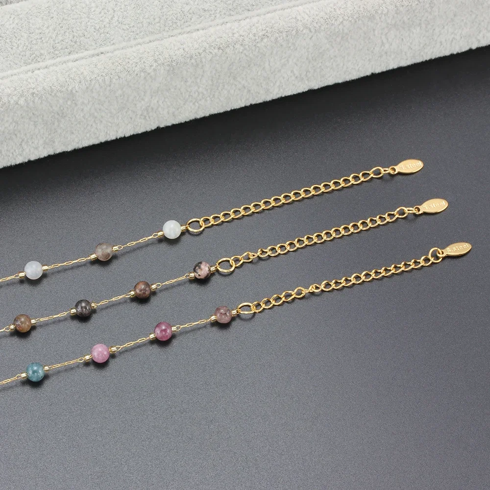 Natural Stone Crystal Beaded Anklets For Women Stainless Steel Ladies Gold Color Beach Foot Jewelry beads anklet