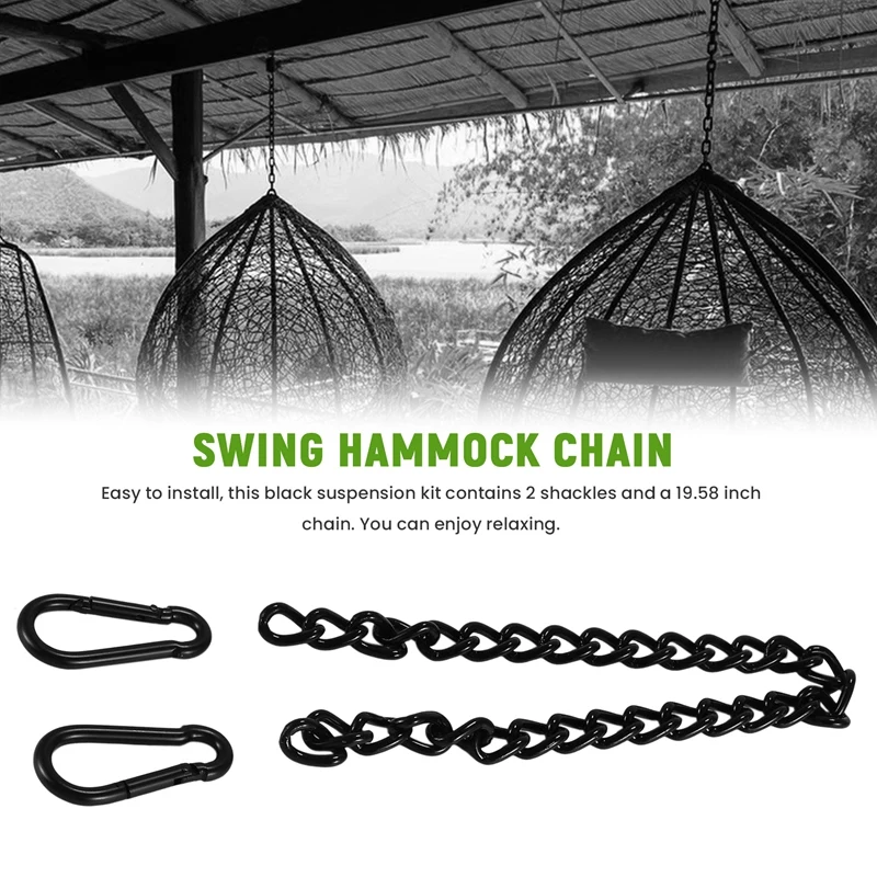 Steel Hanging Chair Chain With 2 Carabiners, Heavy Duty Porch Swing Hammock Chain Kit,For Hammock Swings(66Cm) 3