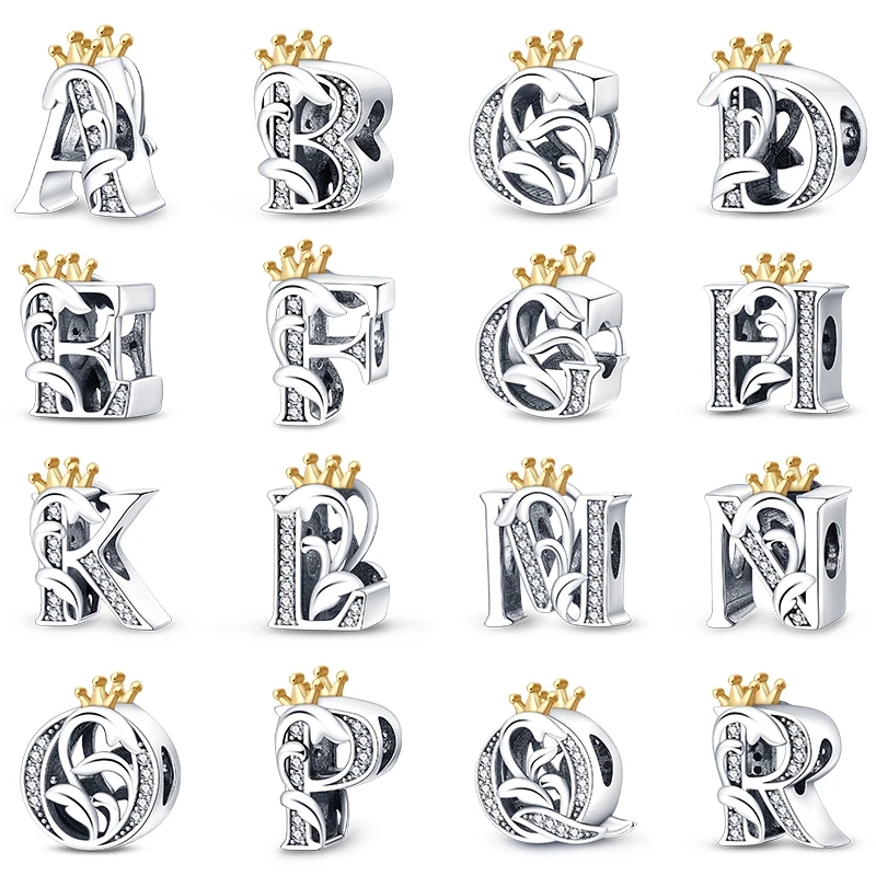 Charms Jewelry For Women English Letters A-Z Beads Fit Pandora 925 Original Bracelet Necklace 925 Silver Multiple Shapes Letter