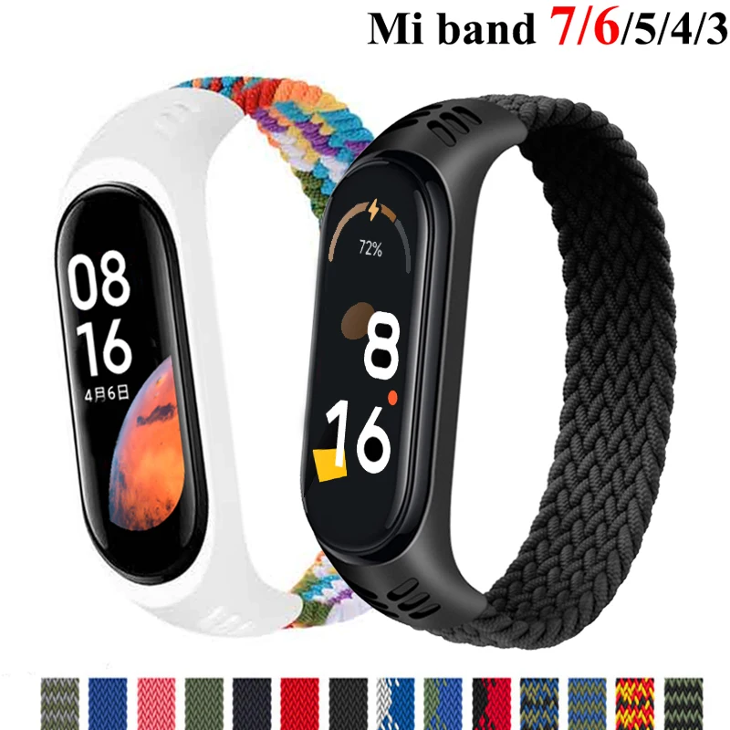 Correa trenzada Solo Loop para Xiaomi Mi Band 7 6 5 4, pulsera de repuesto  deportiva elástica de nailon ajustable para Xiaomi Band MiBand 7, Mi Band