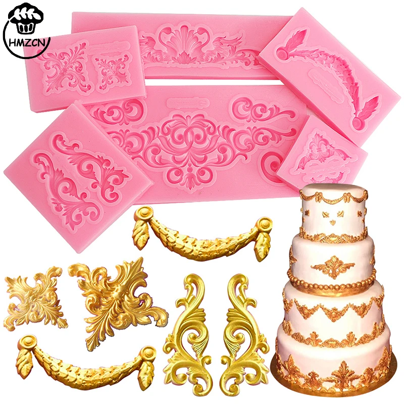 1PC Baroque Style Curlicues Scroll Lace Fondant Silicone Mold, Relief