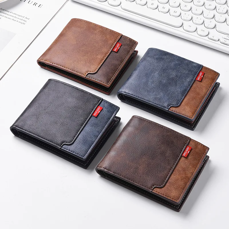 New men's frosted large capacity wallet, business triple fold thin zipper, soft leather wallet, short wallet