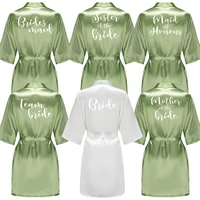 Sage Green Women's Satin Bride Bridesmaid Short Robes With White Letter for Wedding Party Getting Ready