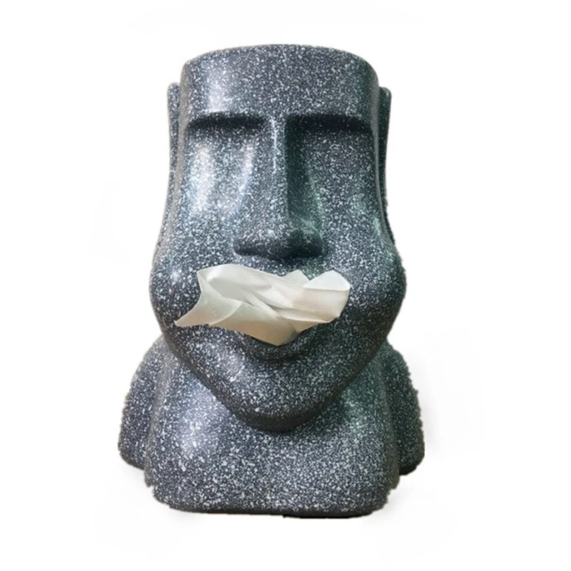 Resin Easter Island Stone Tissue Box Household Paper Towel Pumping Creatives Stone Portrait for Easter Day Decoration Barware