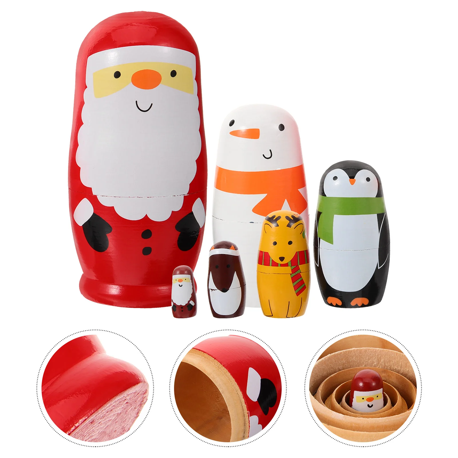 

5/6pcs Santa Claus Russian Nesting Dolls Handmade Wooden Matryoshka Toys Kids Christmas New Year Gift