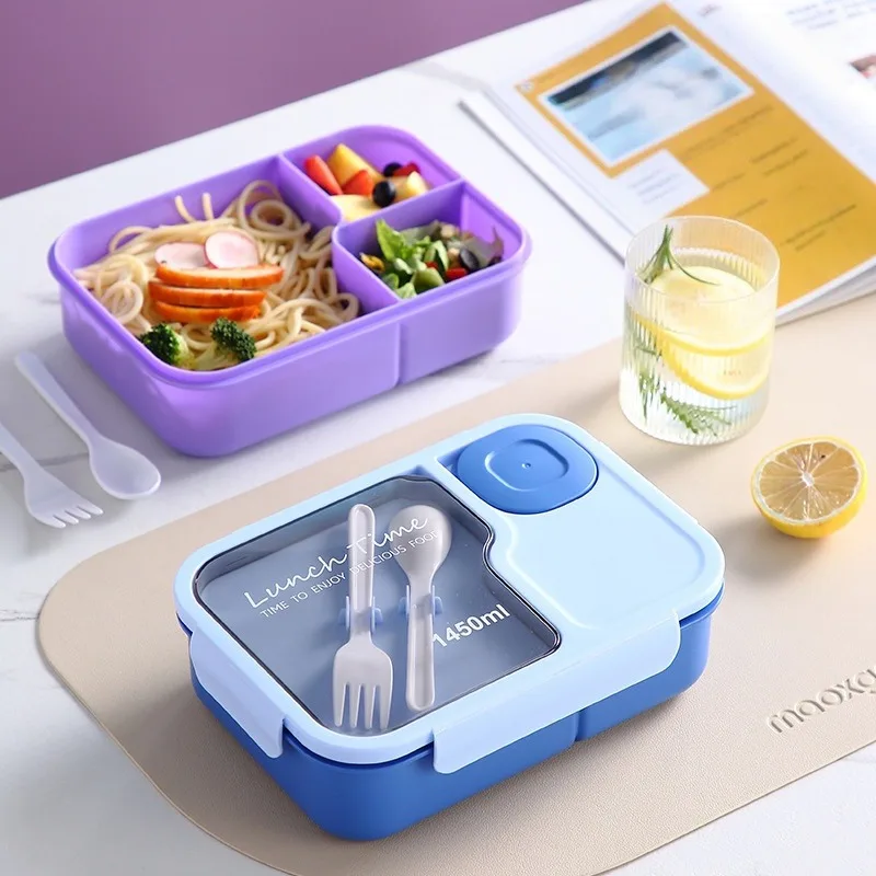 Bento Box-Portable lunch box with built-in tableware and sauce box, square meal reserve box for school, office and travel - 2