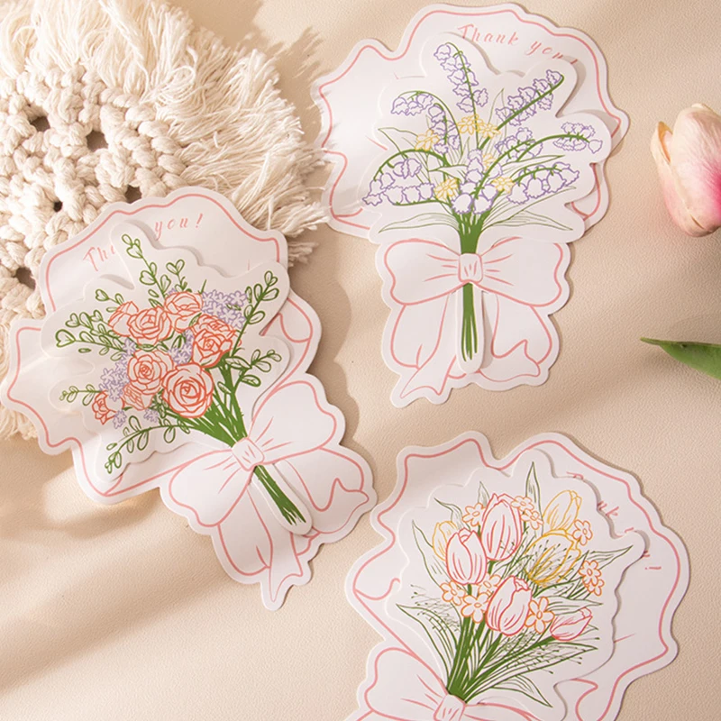 6/12Pcs Bouquet Greeting Card Paper Flower Thank-you Blessing Card for Wedding Birthday Party Mother's Day Handwritten Postcard