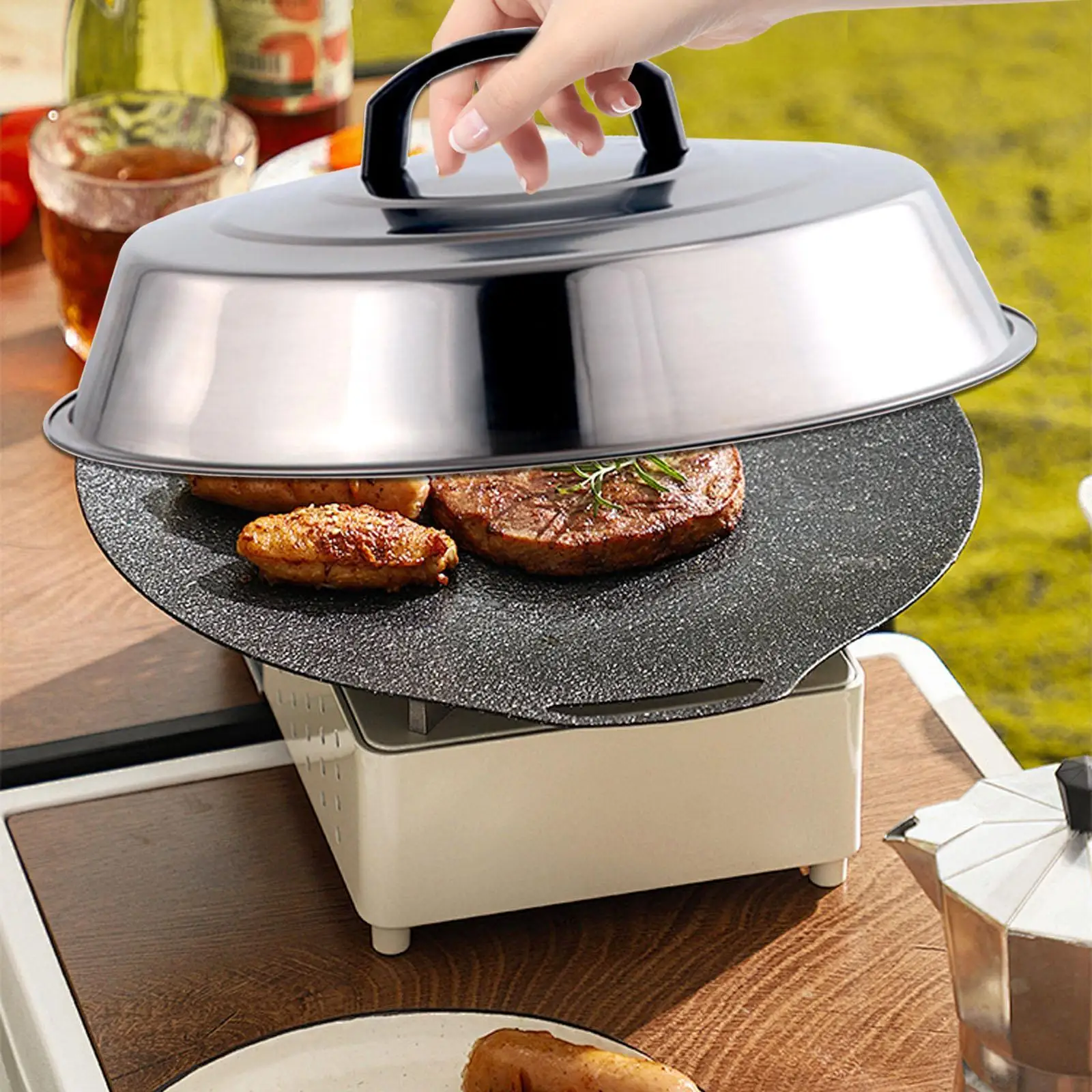 Burger Cover Round Griddle with Handle Stainless Steel Cheese Melting Dome For BBQ Steak Cooking Steaming 31CM