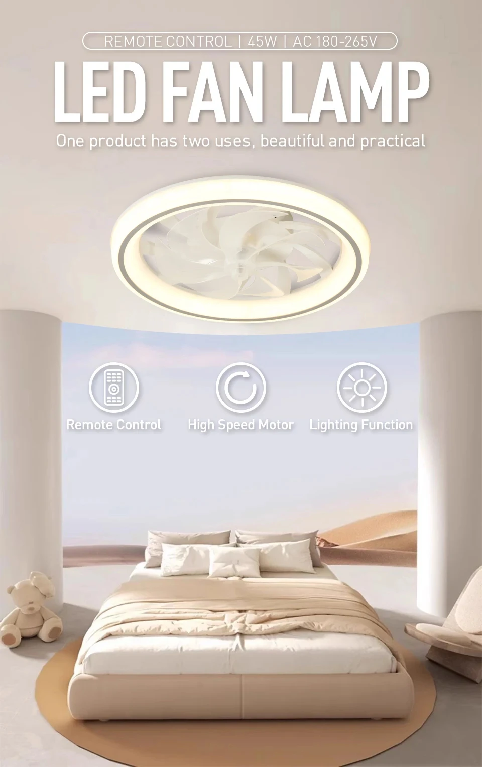 Description Picture 2 of itemHome Decoration LED Lights 6 Gears Wind Speed 3 Types Lighting Bottom Noise Silent Bedroom Air Ventilation Quiet Fan Light