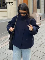 Manteau de rue en mélange de laine pour femme, veste à simple boutonnage, col en satin, manches longues, poches, vêtements d'extérieur décontractés pour femme, automne, nouveau, 2024 6