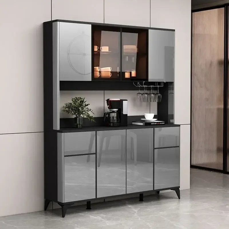 Modern Freestanding Smooth Kitchen Pantry Storage Cabinet with Glass Doors Shelves & Drawers Modern Sideboard Buffet Cabinet 4