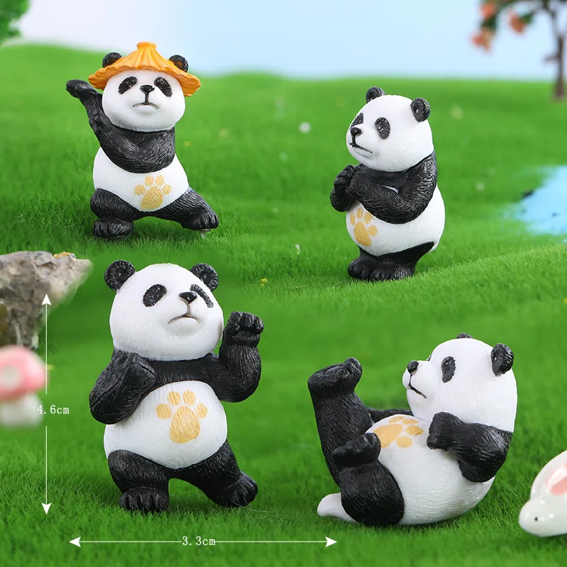 4ks miniatures kung fu panda dort natě plastový zvířata pandas modelů sad rostlina kvést hrnec bonsaj domeček pro panenky dekorace